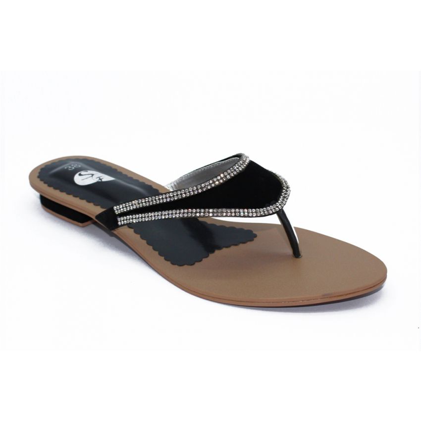 Black Ladies Slippers With Chain 302